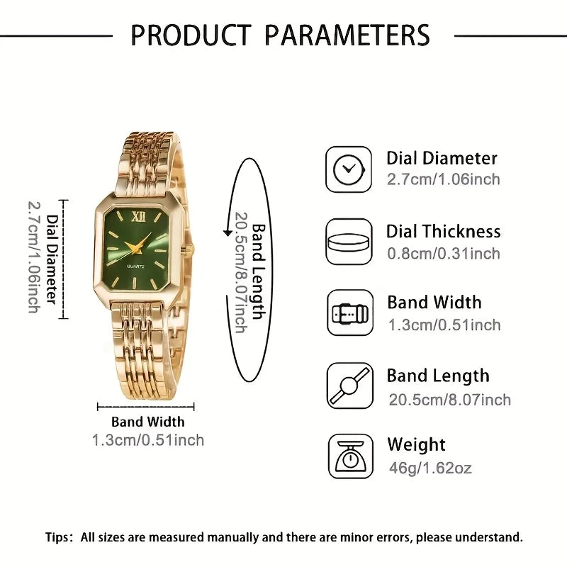 2pcs Women'S Watch Set - Elegant Square Quartz Watches with Stainless Steel Bands, Perfect Gift for Her, Giving Best Gift Sets