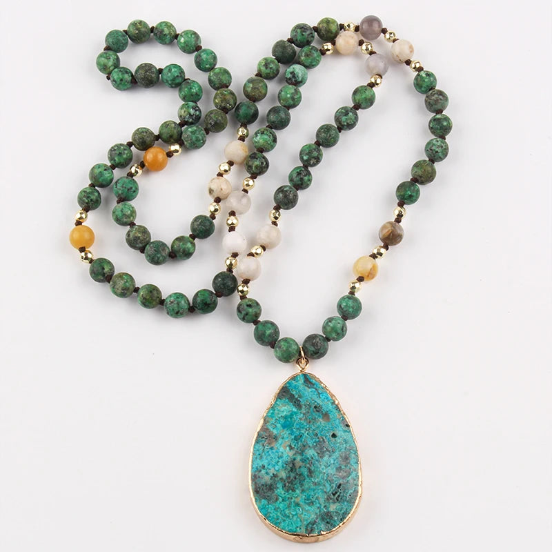 Fashion Boho Jewelry Africa Turquoise Natural Stones With Semi Precious Drop Pendant Women Bohemia Necklace Gift