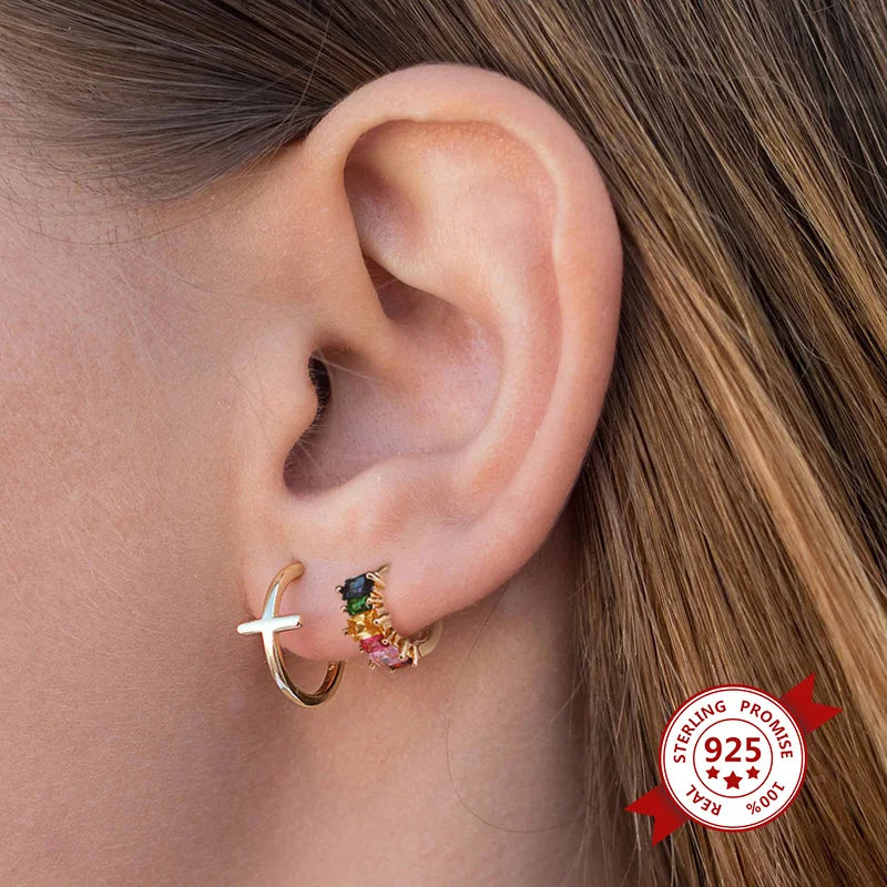 Colorful Crystal Earrings 925 Sterling Silver Ear Needle Stud Earrings for Women Cross Dangle Earrings Party Wedding Jewelry