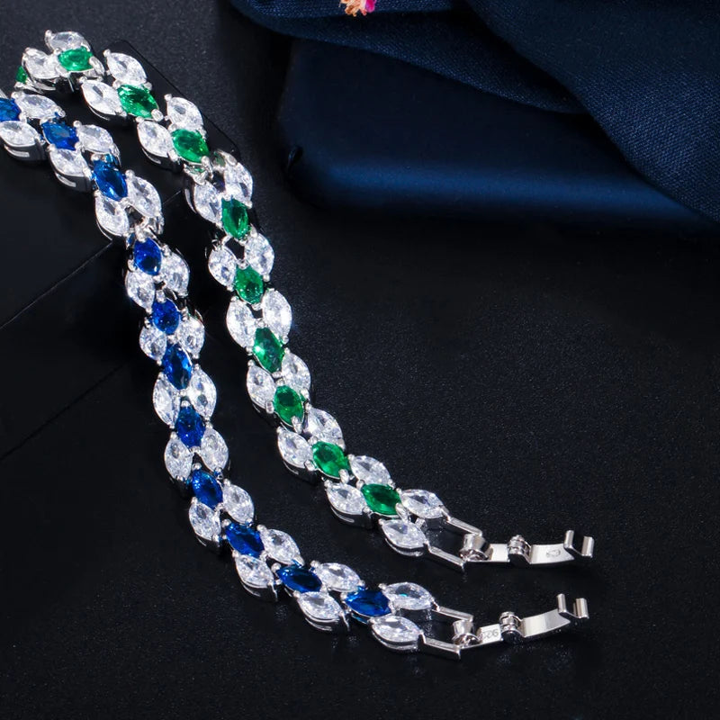 ThreeGraces Fashion Blue Cubic Zirconia Wedding Bridal CZ Link Chain Bracelet for Women 2025 New Chic Party Jewelry BR306