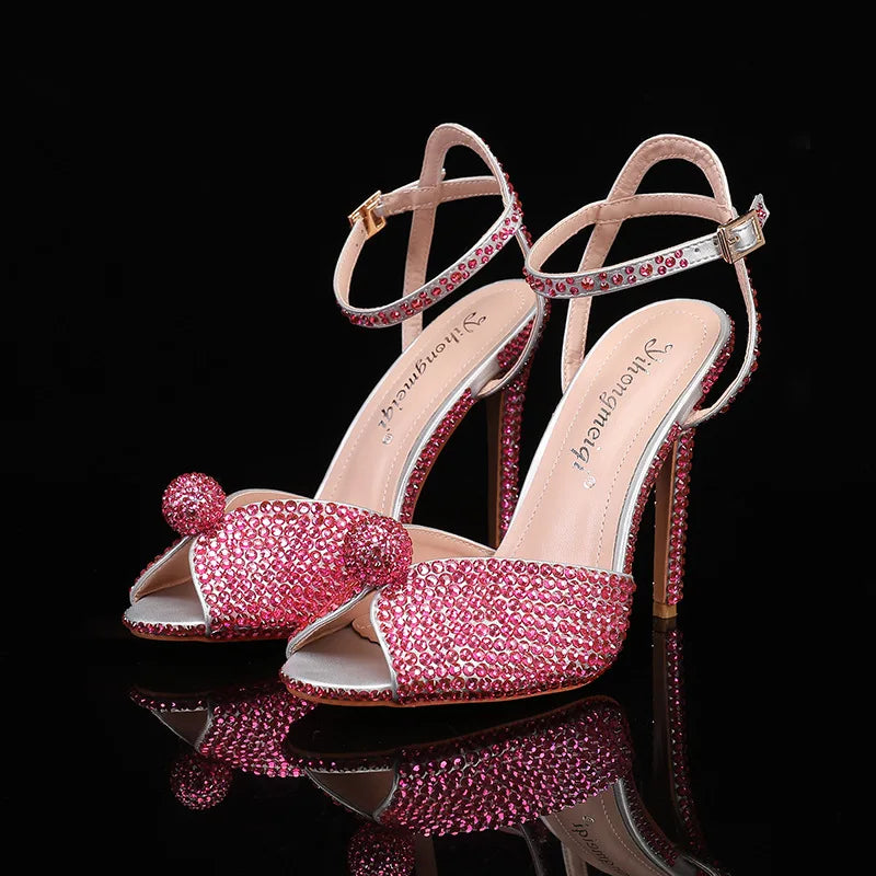 Fashion High Quality Wedding Shoes Women Pearls Studs Luxury Peep Toe White High Heels Buckle Designer Woman Sandal 43 Zapatos