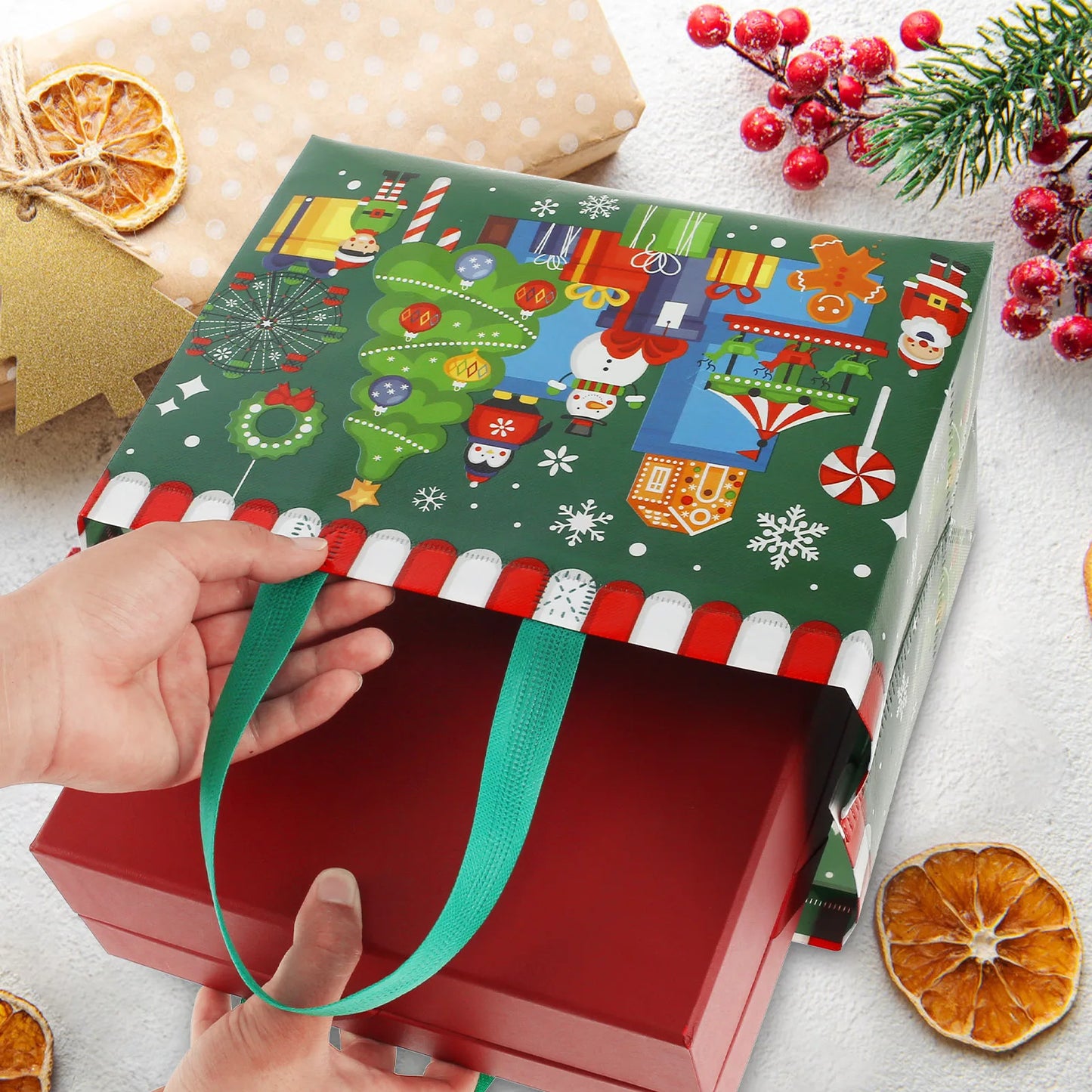 16/30Pcs Christmas Gift Bags Colorful Present Bags with Handle Large Capacity Santa Claus Favor Bags Reusable Christmas Shopping