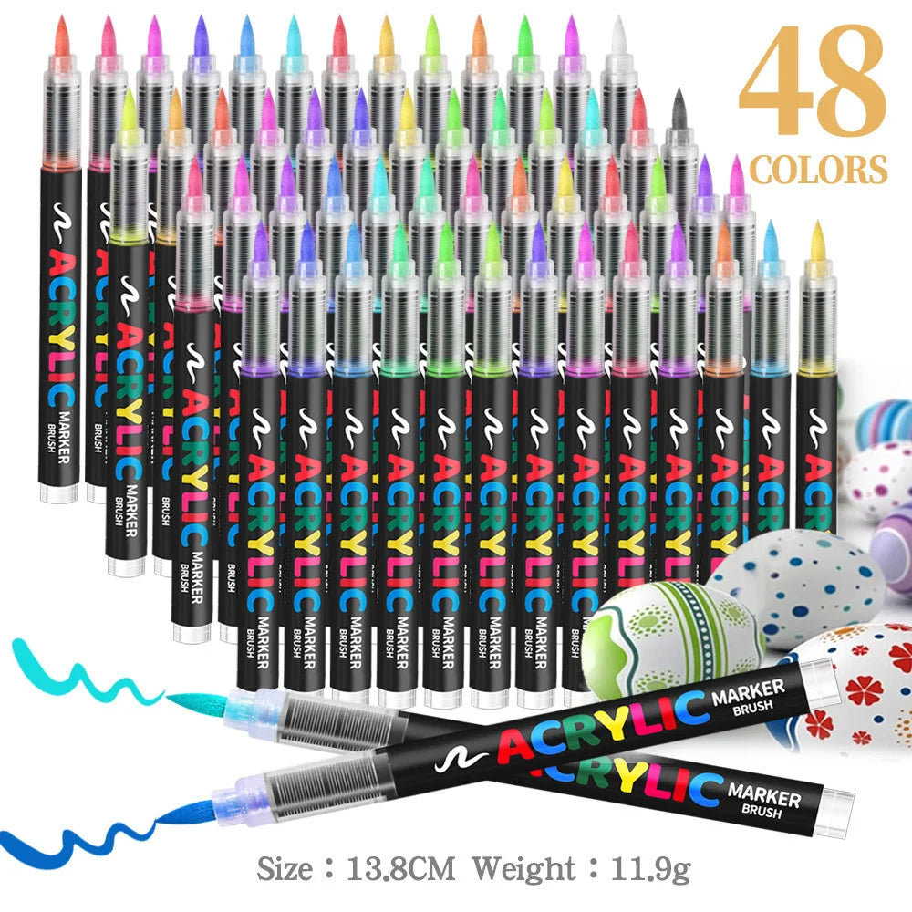 60/72/120/168 Color Acrylic Paint Pen Marker Brush Tip Paint Marker For Rock Painting Wood Canvas Stone Christmas Gift DIY Craft