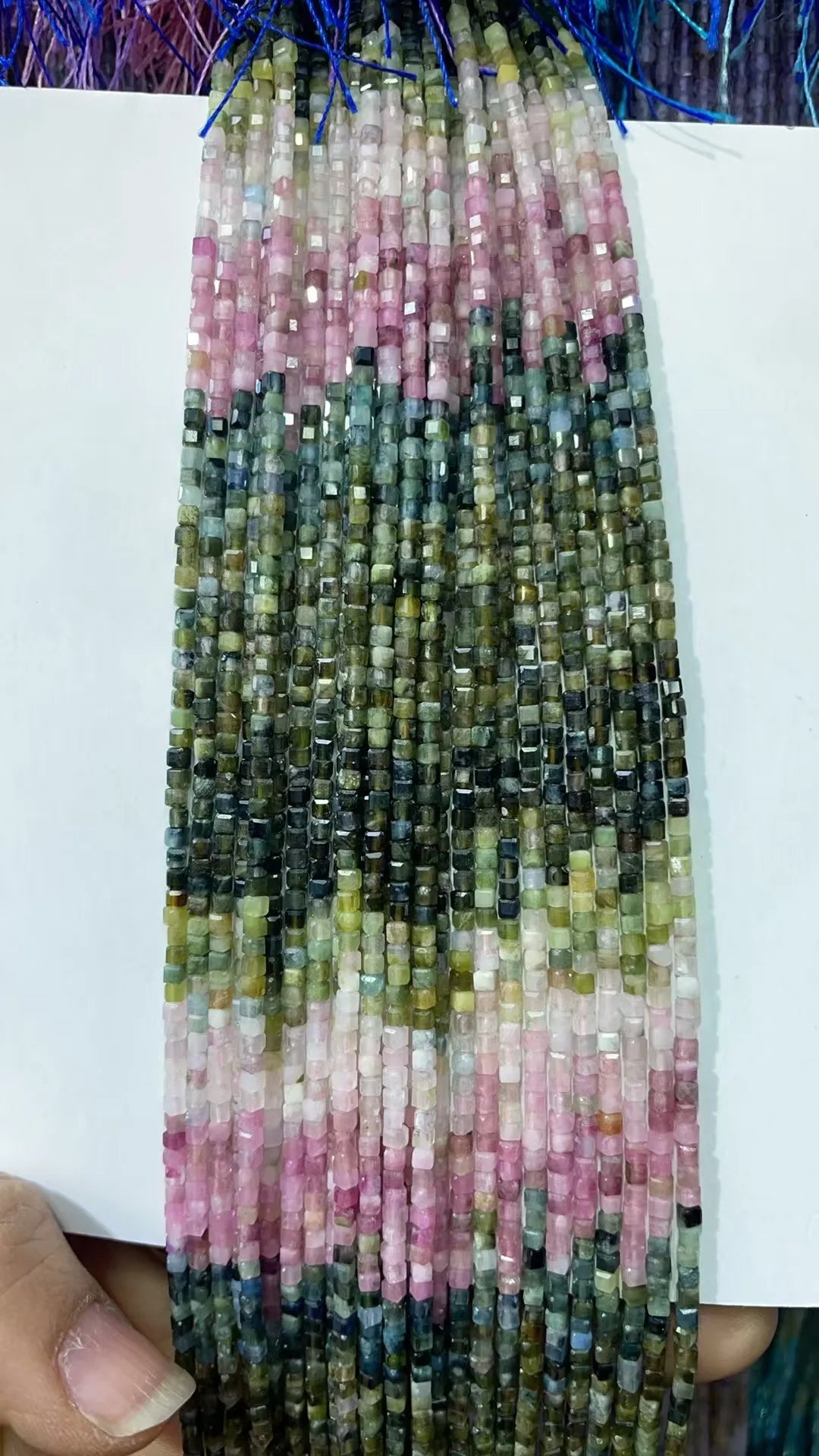 Natural Rainbow Tourmaline Cube Faceted 2.5X2.5mm Length38.5cm