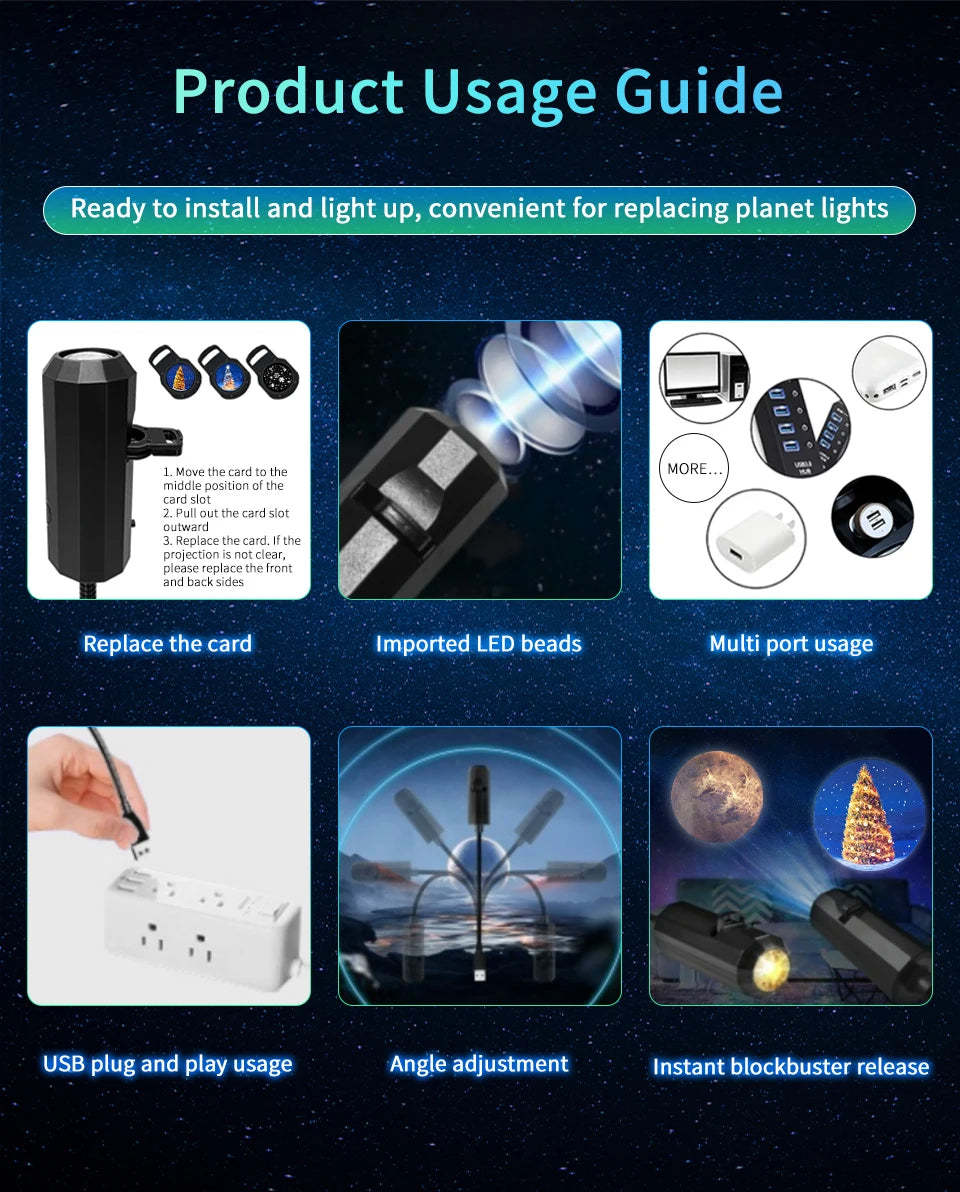 USB Led Night Light Moon Lamp Halloween Christmas Decoration Holiday Ornaments for Bedroom Ceiling Wall Projector Party Lighting