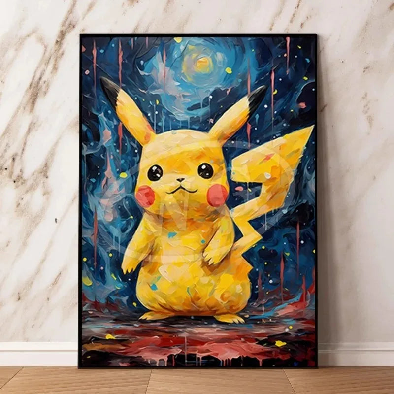 Van Gogh Museum Pocket Monster Anime Character Pikachu Canvas Painting Poster Living Room Bedroom Decoration Christmas Gift