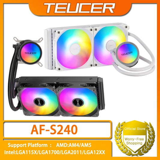 TEUCER AF S240 Water Cooled Cooling Radiator Colorful Lighting Water Cooling Head 12CM Fan For LGA 2011 17XX 1200 115X AM4 AM5