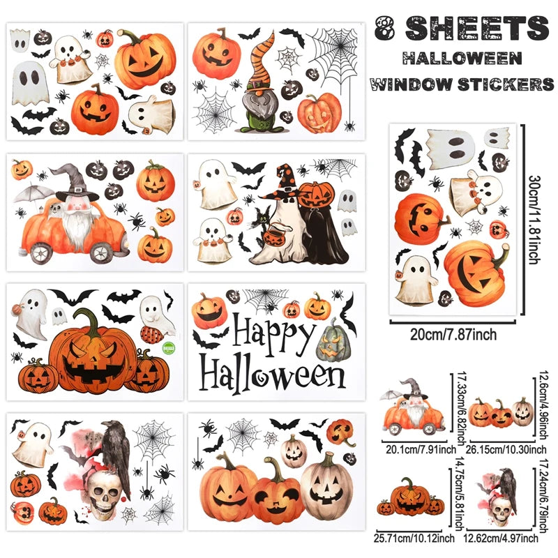 Halloween Window Sticker Halloween Theme Party Home Window Decoration Pumpkin Bat Window Stickers Trick or Treat Party Supplies