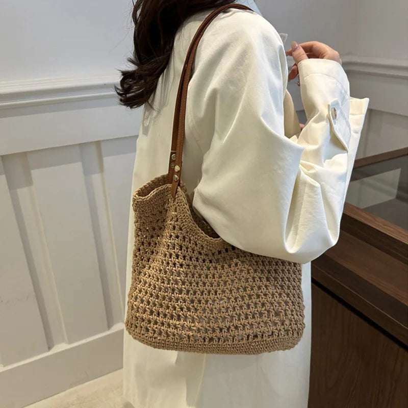 Large Capacity Weaving Shoulder Bags For Women Daily Used/Vacation, Casual Tote Straw Beach Bag, Handbags For Shopping/Commuter