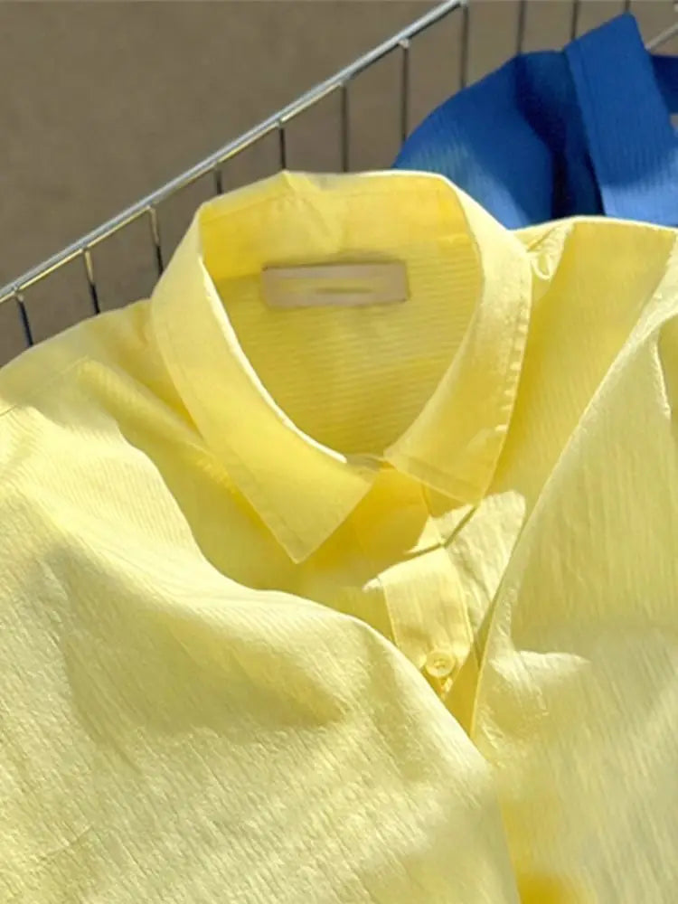 Ins Korean Milky Yellow Sun Protection Shirt Jacket Women's Autumn and Summer Loose Shirt Long-sleeved Top