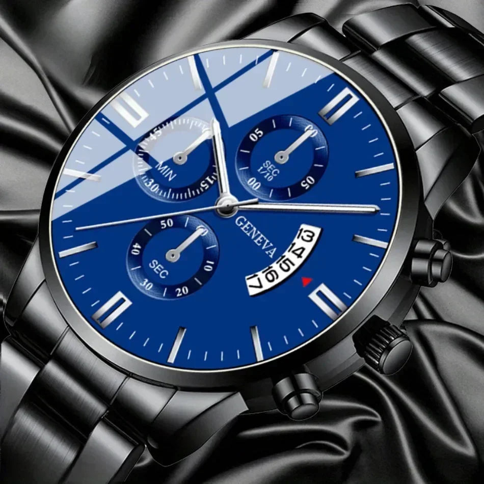 3pcs/set Fashion Business Men's Watch Calendar Alloy Male Watch Bracelet Necklace Jewelry Set Deal Choice for Gifts To Men