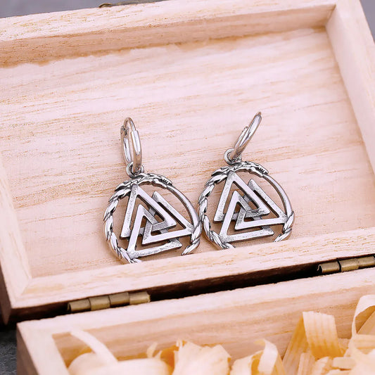 Vikings Ouroboros Dragon Drop Earrings For Men Fashion Odin Valknut Symbol Stainless Steel Earrings Vintage Nordic Punk Jewelry