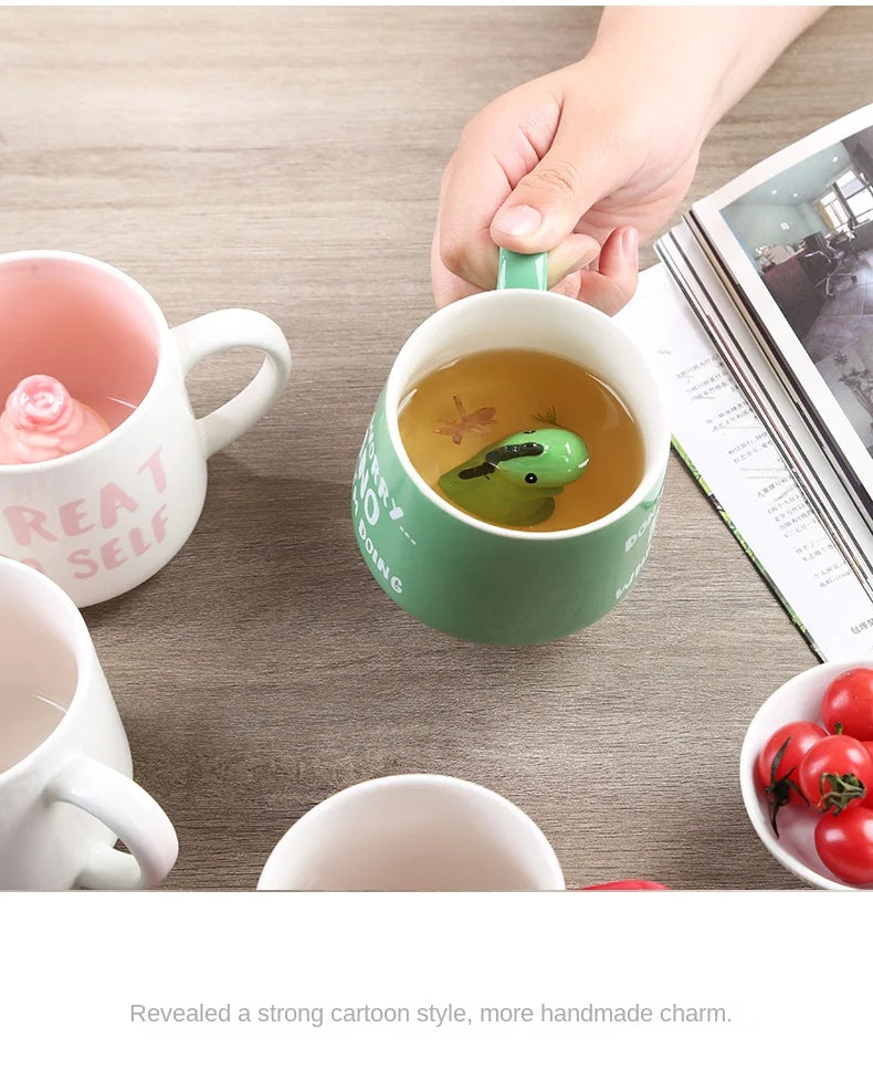 Cute Cartoon Coffee Figurine Mugs with Animal Inside, Ceramic 3D, Uincorn, Love Novelty Cup, Christmas Gift for Friends, Kids