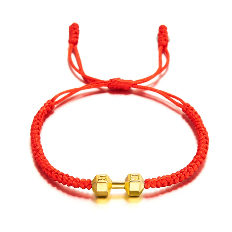 Gold Color Silver Color Dumbbell Bracelets Handmade Braid Adjustable Bracelet for Women Men Charm Barbell Fitness Energy Jewelry