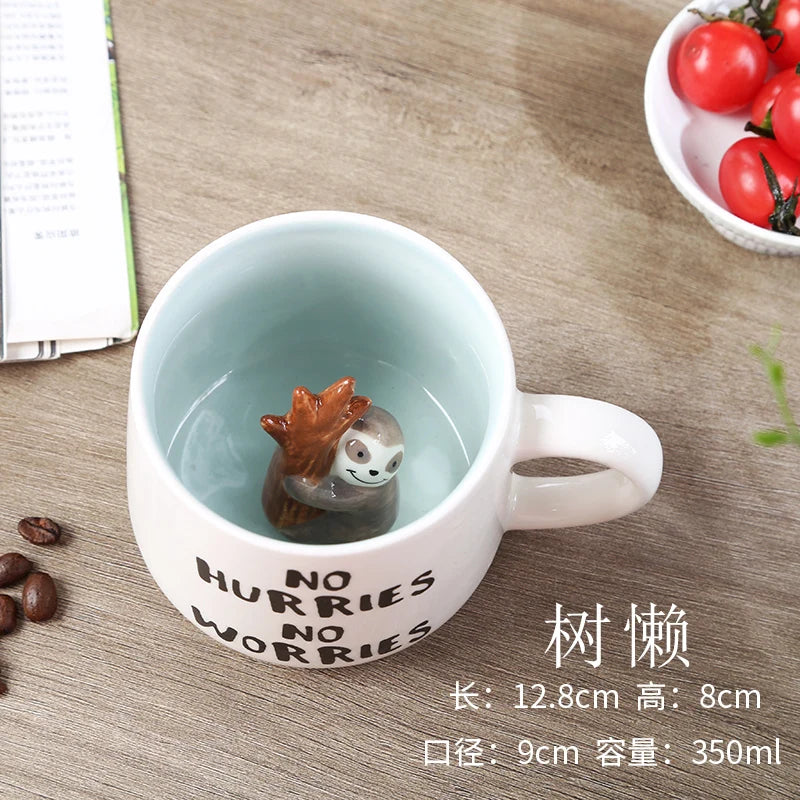 Cute Cartoon Coffee Figurine Mugs with Animal Inside, Ceramic 3D, Uincorn, Love Novelty Cup, Christmas Gift for Friends, Kids