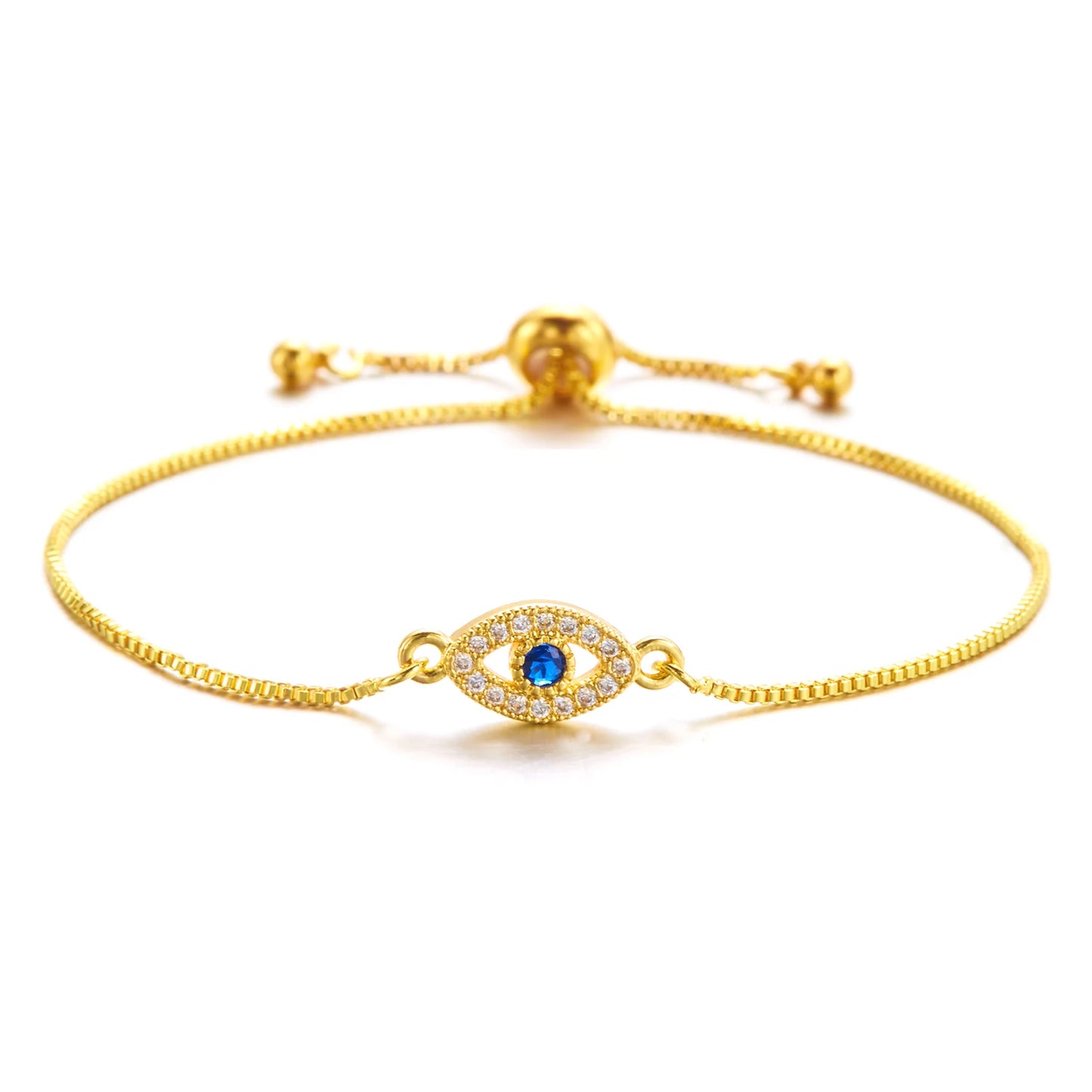 Luxury Gold Color Zircon Evil Blue Eye Bracelet Bangle Fashion Lucky Jewelry Women Gift Adjustable Handmade