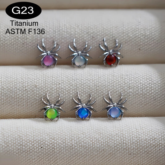 16G ASTM F136 Titanium Rod Opal Spider Cartilage Earrings Animal Spider Helix Tragus Lobe Stud Halloween Piercing Jewelry