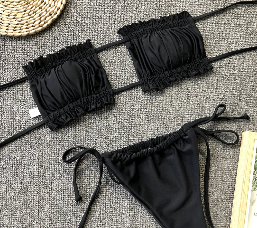 Ruched Bikinis Sexy String Swimsuit Women Extrem Bikini Swimwear Bathing Suit Trend Beach Wear Mayo Tangas Maillot De Bain Femme