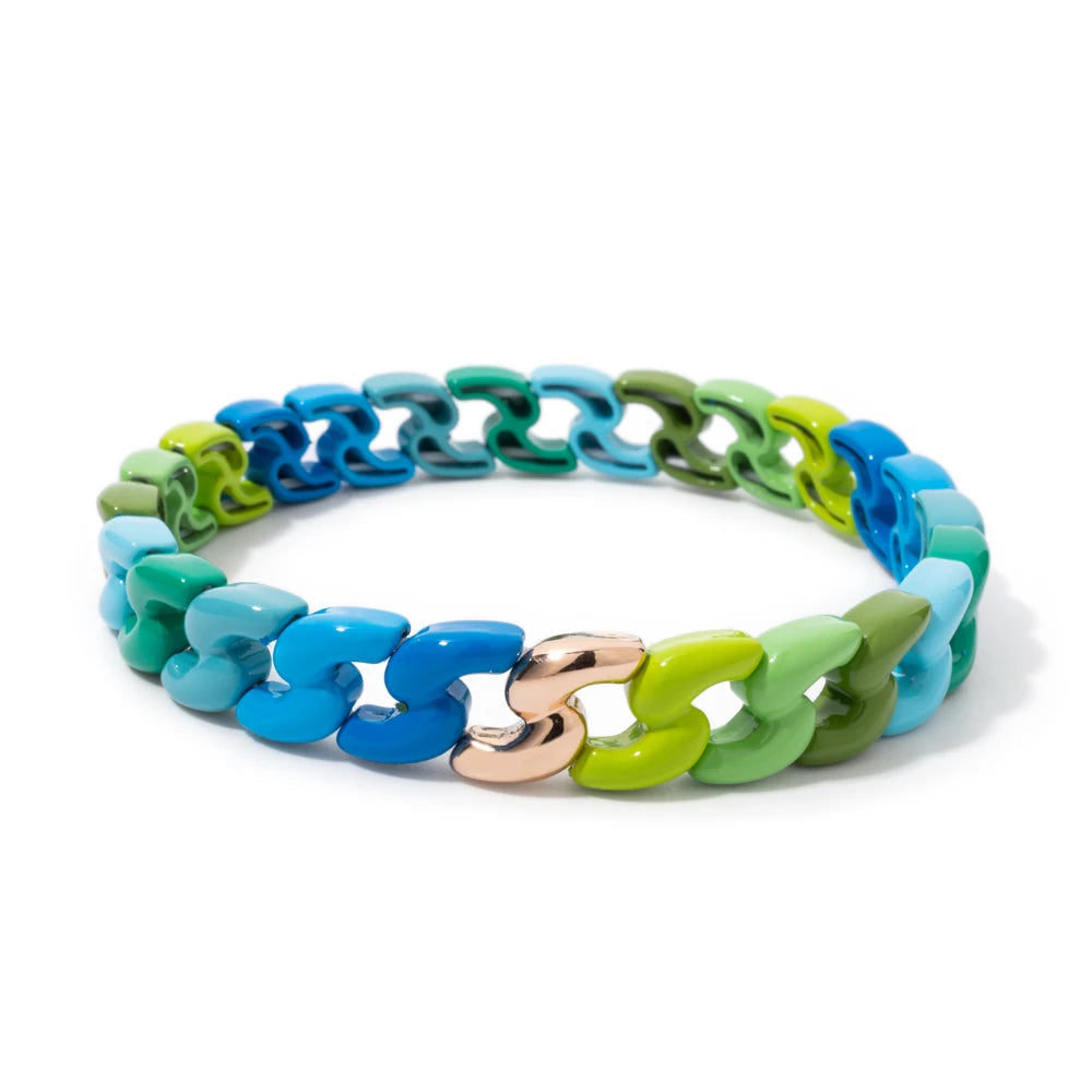 Rainbow Color Link Chain Shape Enamel Bracelets For Women Boho Beaded Bangle Accessory