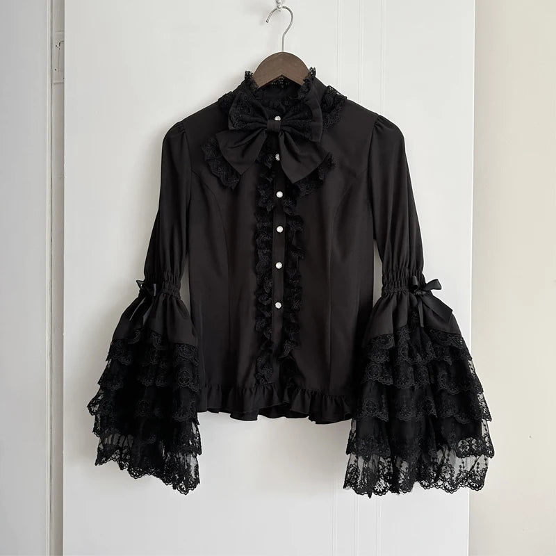 Super Fairy Lolita Dress Set New Spring and Autumn Sweet Girl Women's Flower Lace Bow Shirt Princess Jsk Suspender Dress