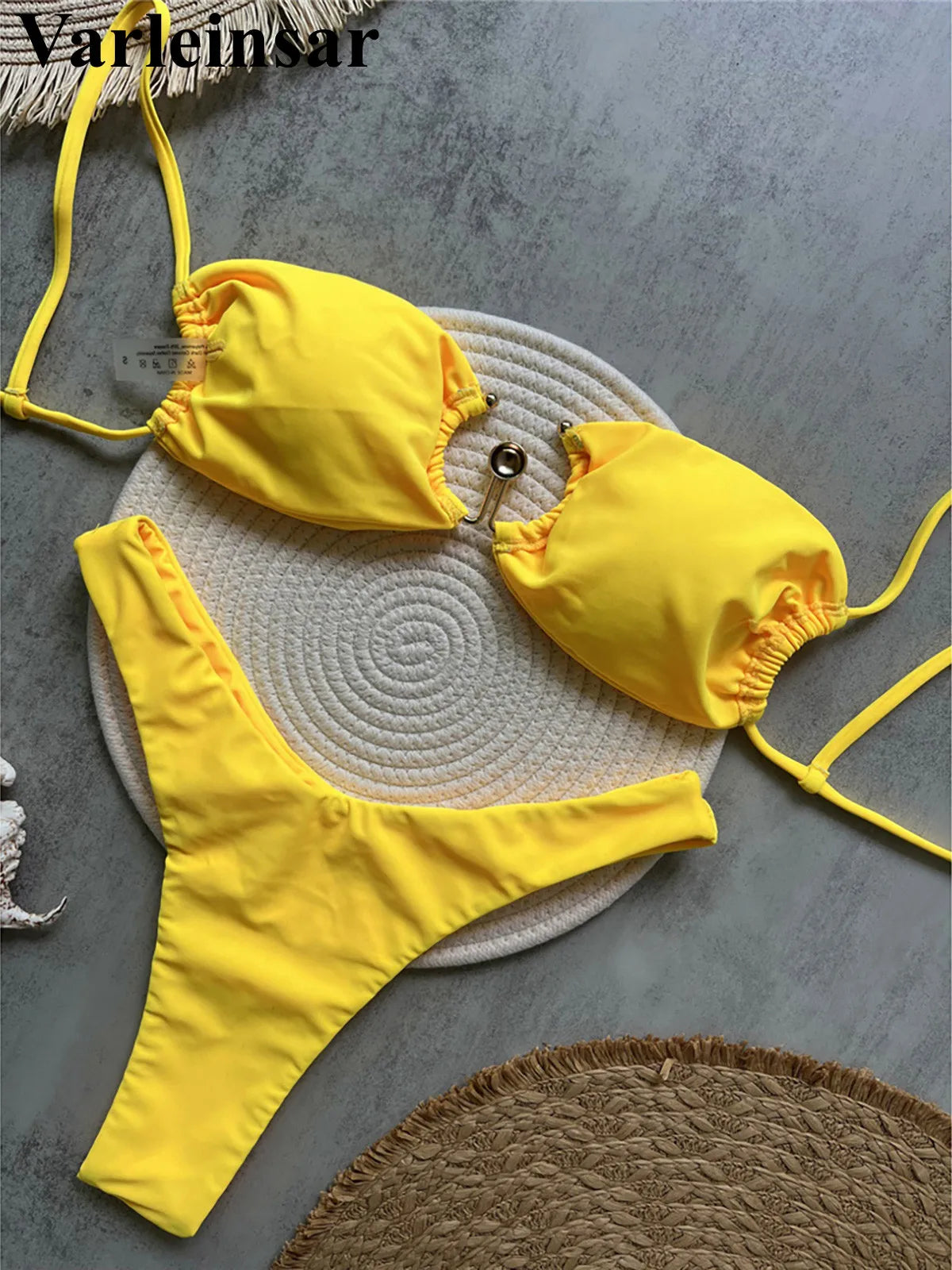 New Metal Ring Brazilian High Leg Cut Bikini Female Swimsuit Women Swimwear Two-pieces Bikini set Bather Bathing Suit Swim V6589