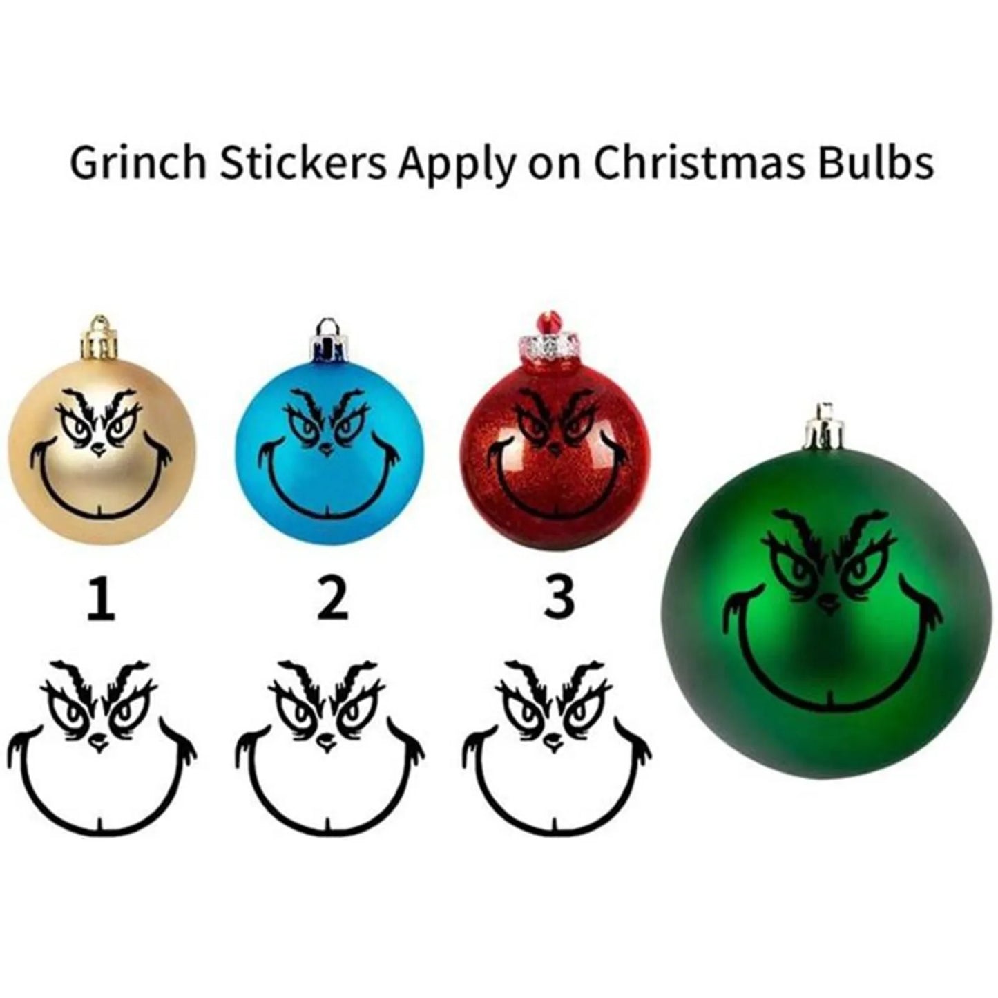 20pcs Grinch-Stickers Grinch-Christmas Decorations Face Decals Vinyl Sticker Grinch-Mas Diy Ornaments Stickers Christmas Gift