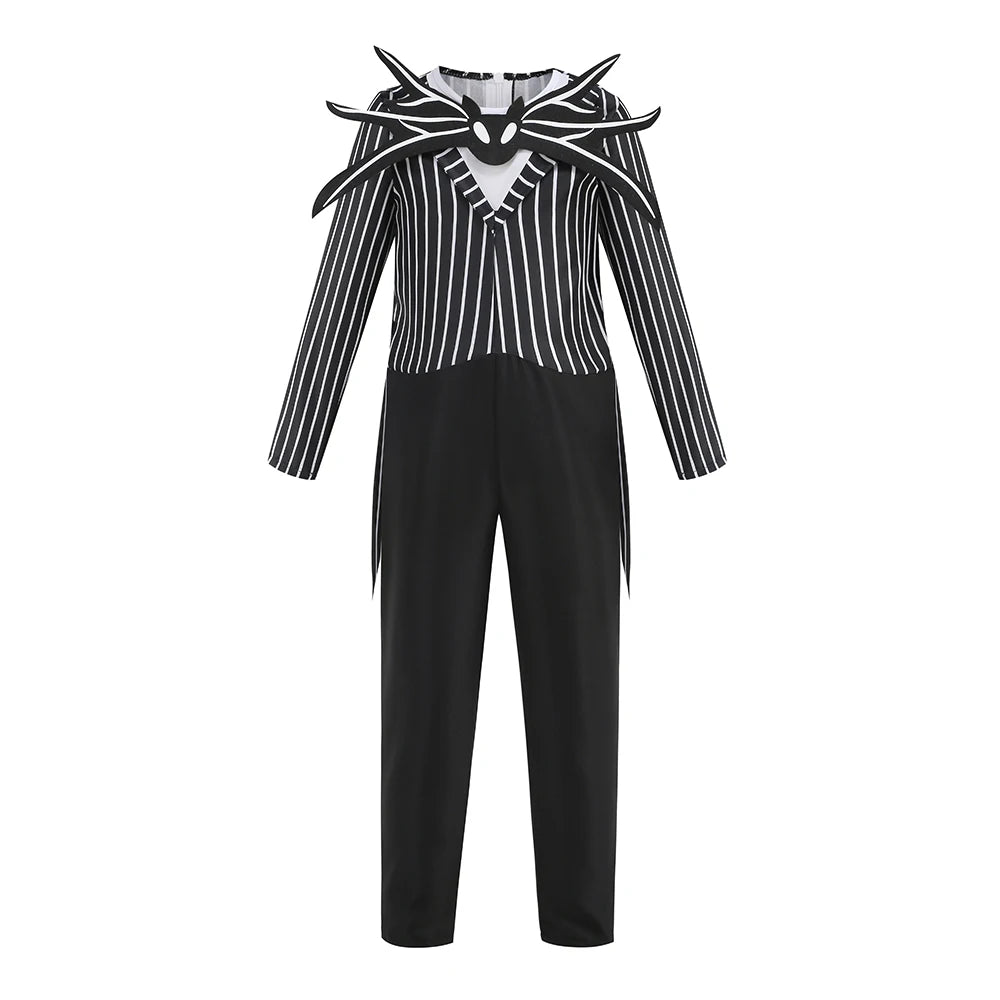2025 Boys Christmas Eve Nightmare Before Scary Skeleton Jack Cosplay Striped Halloween Cosplay Costume