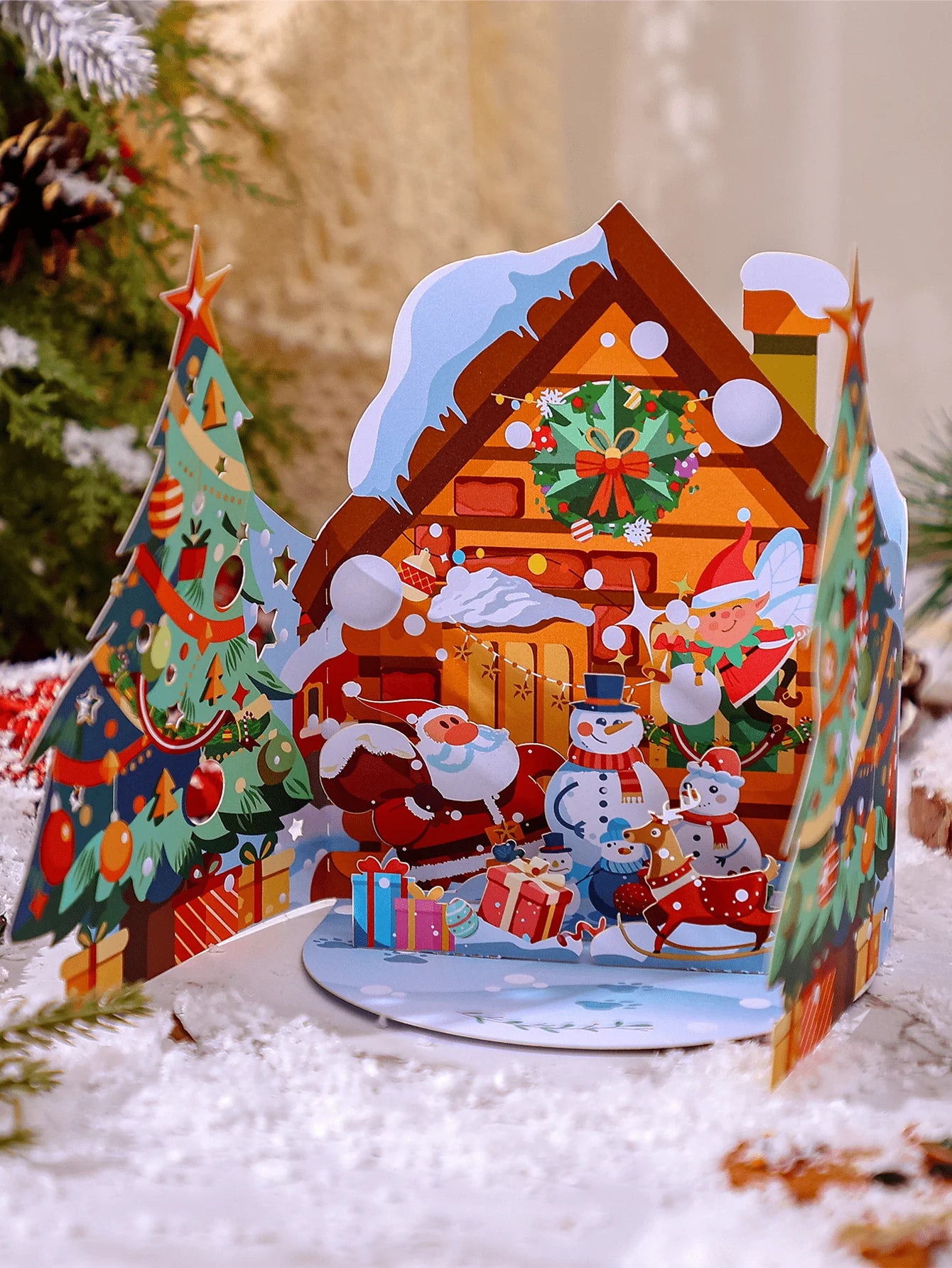 1pc Christmas Greeting Pop-up Card, Christmas Party Supplies, Christmas Gift, Christmas Pop-up Card