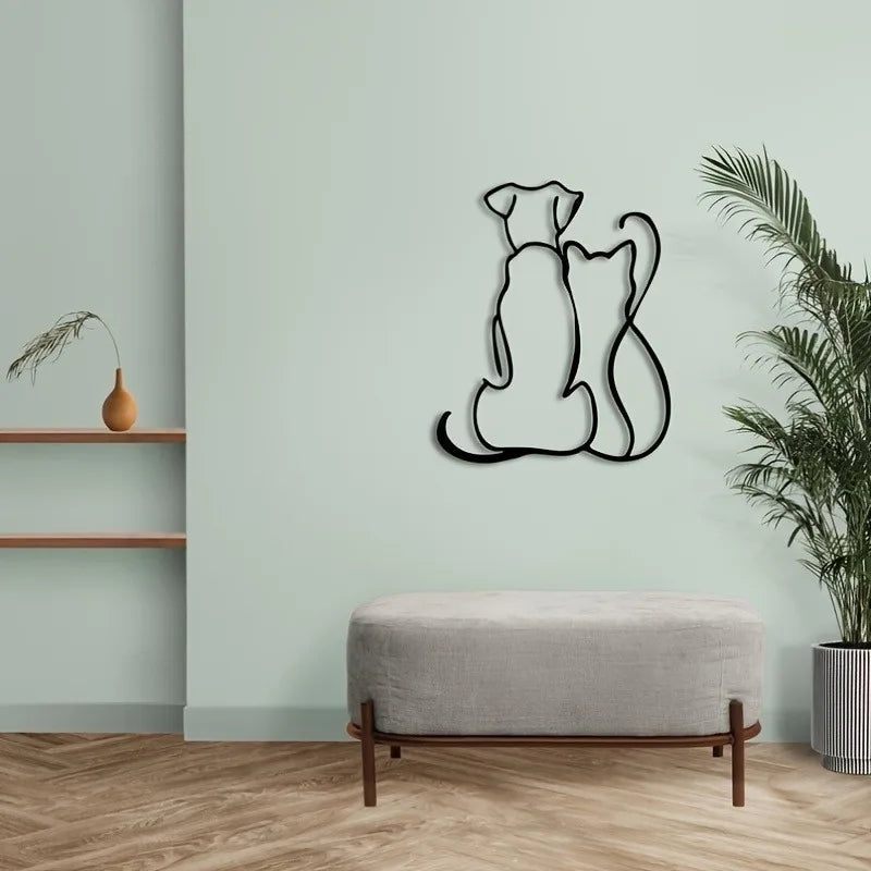 Exquisitely Handcrafted Metal Cat & Dog Wall Sculpture | Hollow Silhouette | Halloween & Christmas Gift, Indoor/Garden Decor