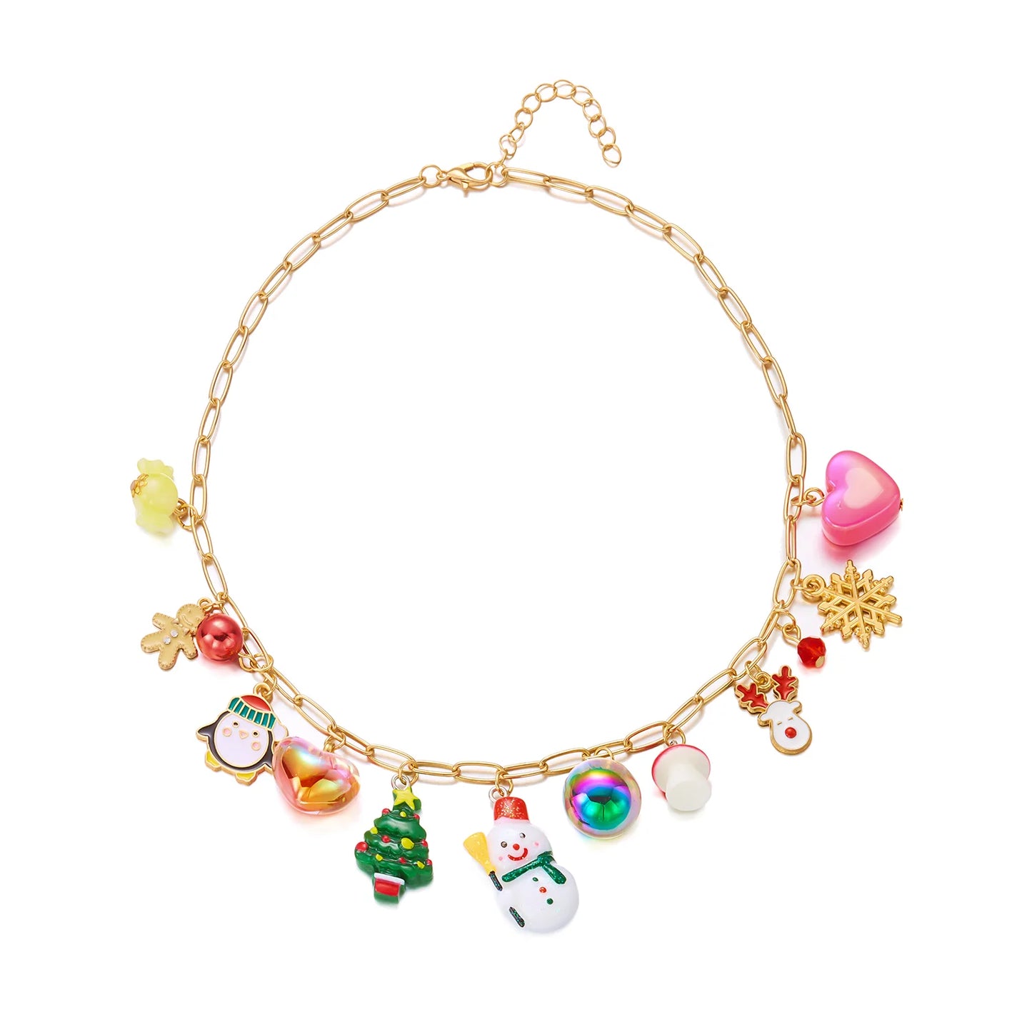 Christmas Metal Chain Necklace Bracelet For Women Santa Claus Snowman Bell Wreath Pendant Bracelet Choker Party New Year Gift