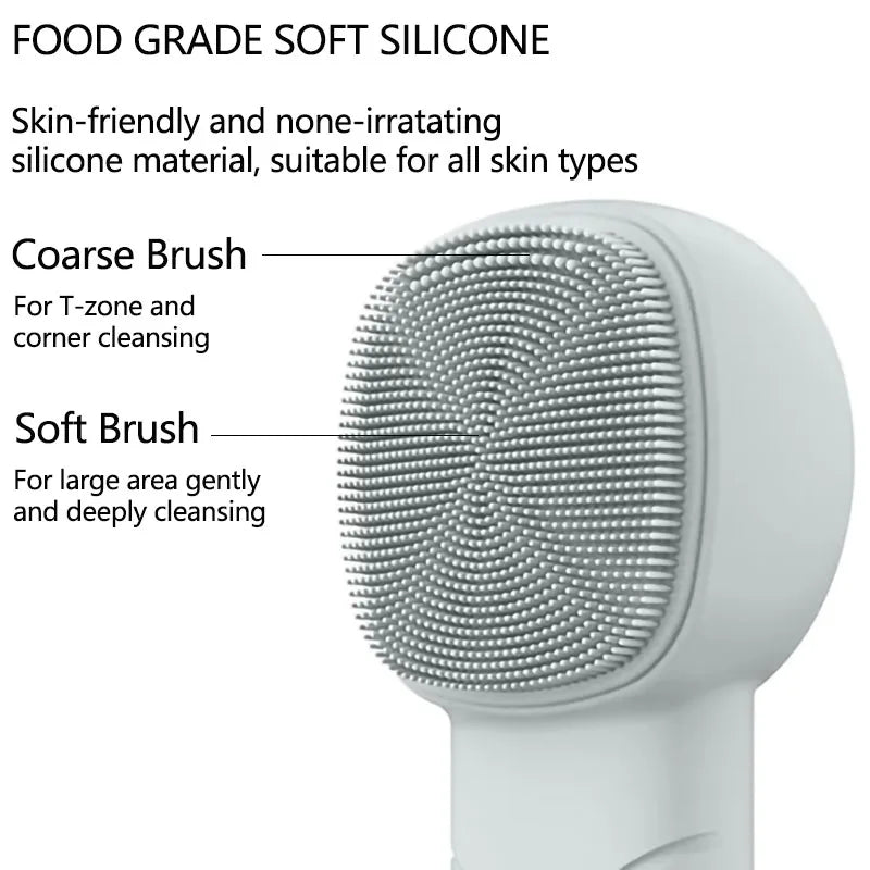 6 in 1 Sonic Facial Cleansing Brush with Thermal Function, Waterproof Skin Cooling Massager, Silicone Facial Cleansing Device