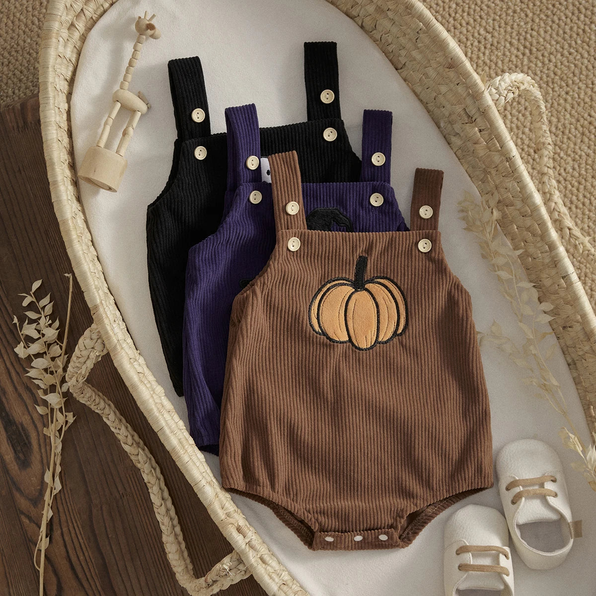 ma&baby 0-18M 1st Halloween Baby Costumes Newborn Infant Boy Girl Pumpkin Ghost Print Jumpsuit Corduroy Overalls