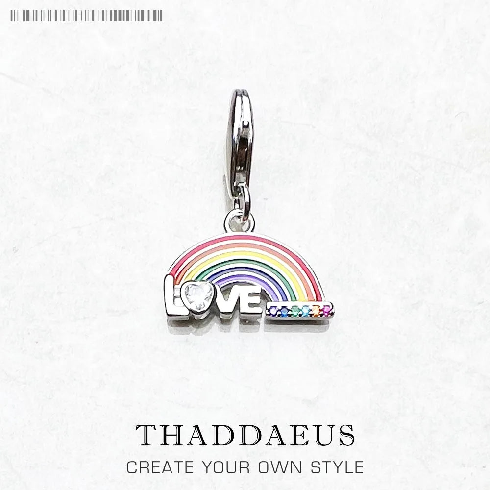 Colourful Rainbow Charms Pendant European Handmade Jewelry Spread Love Romantic Gift For Ladies Men New Pure 925 Sterling Silver