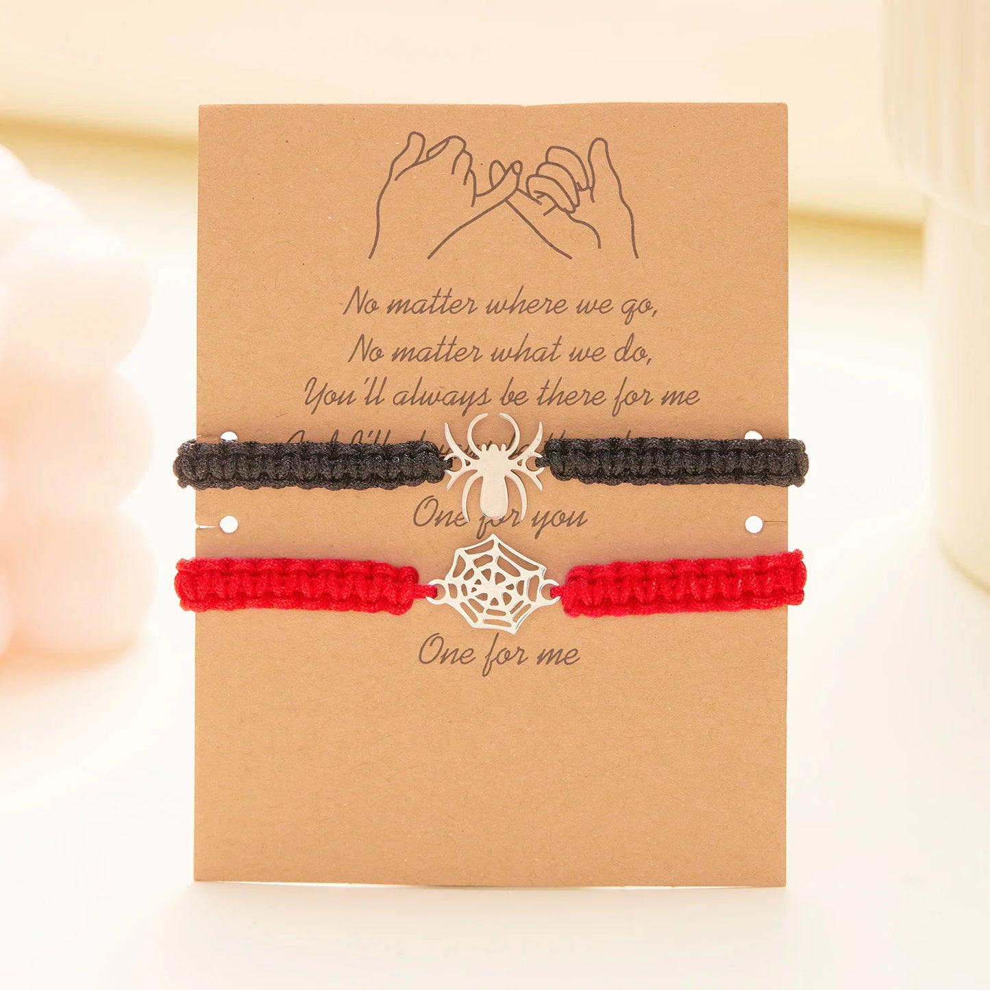 Fashion Halloween Couple Bracelets Classic Spider Spider Web Pendant Black Red Braid Rope Matching Bracelets Friendship Jewelry