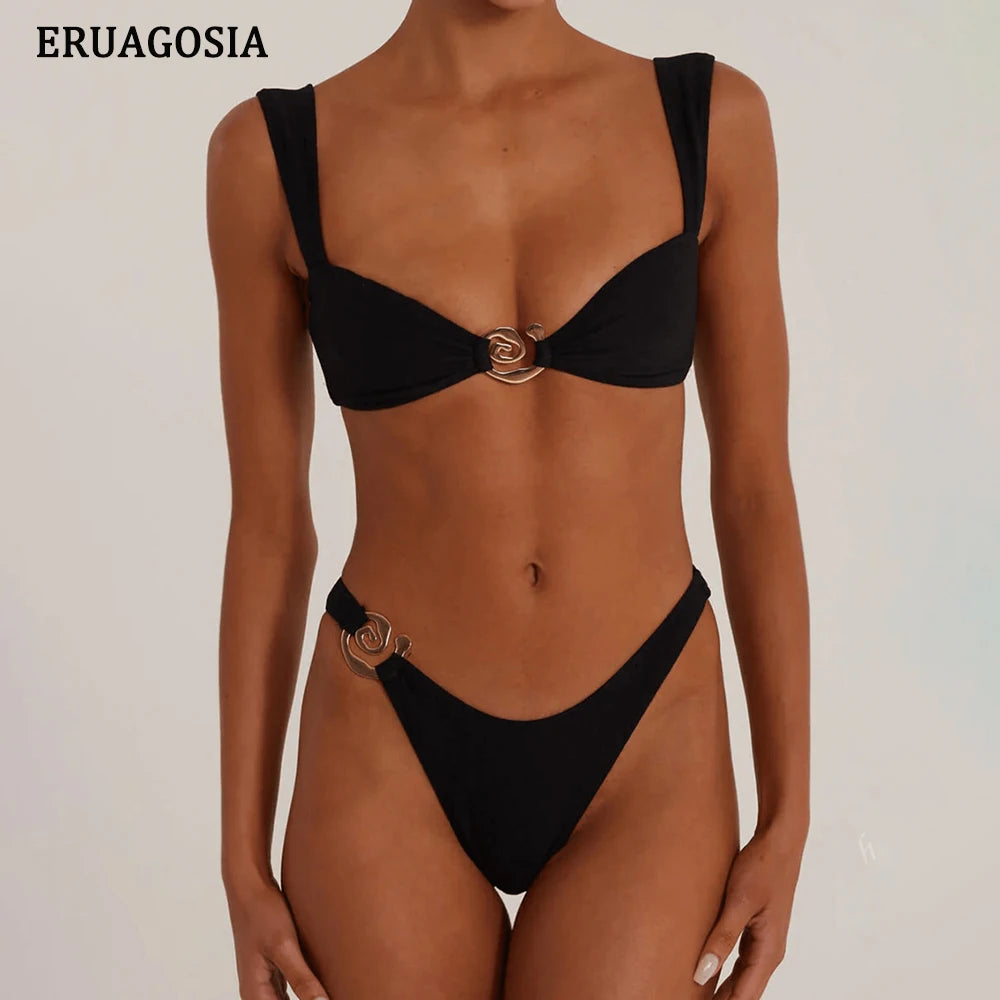 Sexy Bikini Swimwear Women 2025 Swimsuit Solid Bandeau Bikinis Sets 2 Piece Beach Bathing Suit Female Beachwear maillot de bain