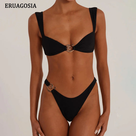 Sexy Bikini Swimwear Women 2025 Swimsuit Solid Bandeau Bikinis Sets 2 Piece Beach Bathing Suit Female Beachwear maillot de bain