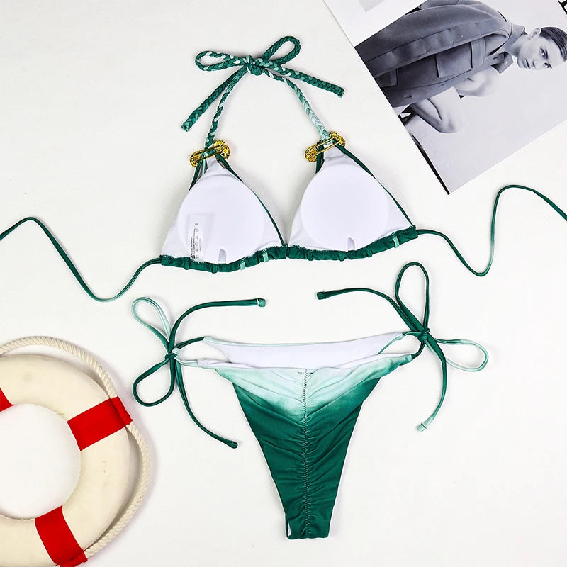 Sexy Micro Bikinis 2025 Women Halter Brazilian Bikini Set Female Pleated Swimsuit New Triangle Swimwear Beach Wear Bathing Suit