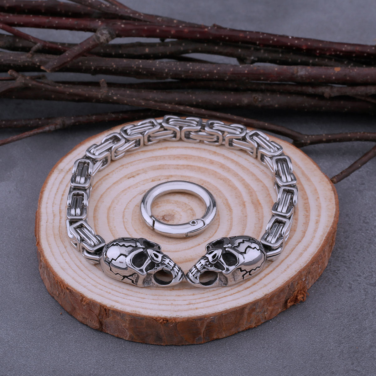 Men's Stainless Steel Skull Bracelet Fashion Boutique Hip Hop Biker Neo-Gothic Jewelry Gift with Wooden Box Dropshipping