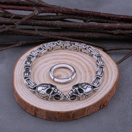 Men's Stainless Steel Skull Bracelet Fashion Boutique Hip Hop Biker Neo-Gothic Jewelry Gift with Wooden Box Dropshipping