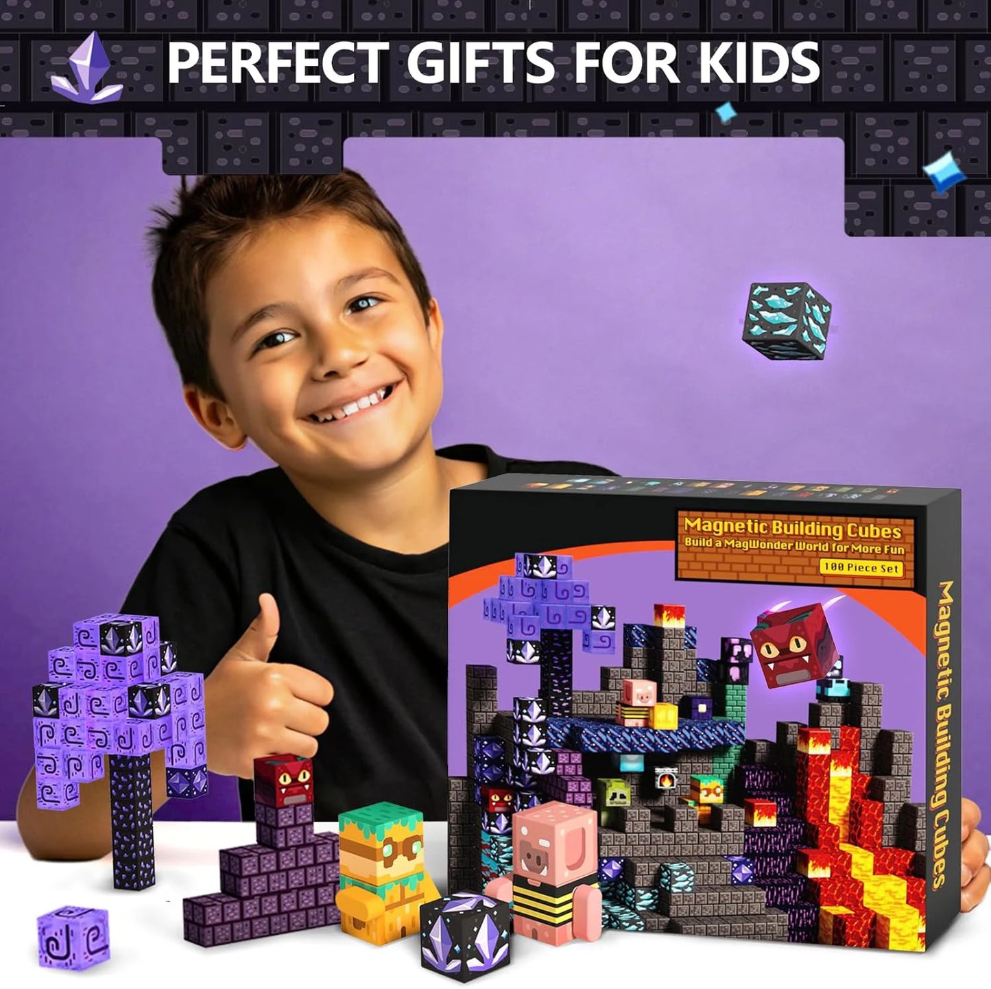 100PCS Magnetic Blocks Building Toys Cave World Magnet Construction Set STEM Educational Sensory Christmas Gift For New Year