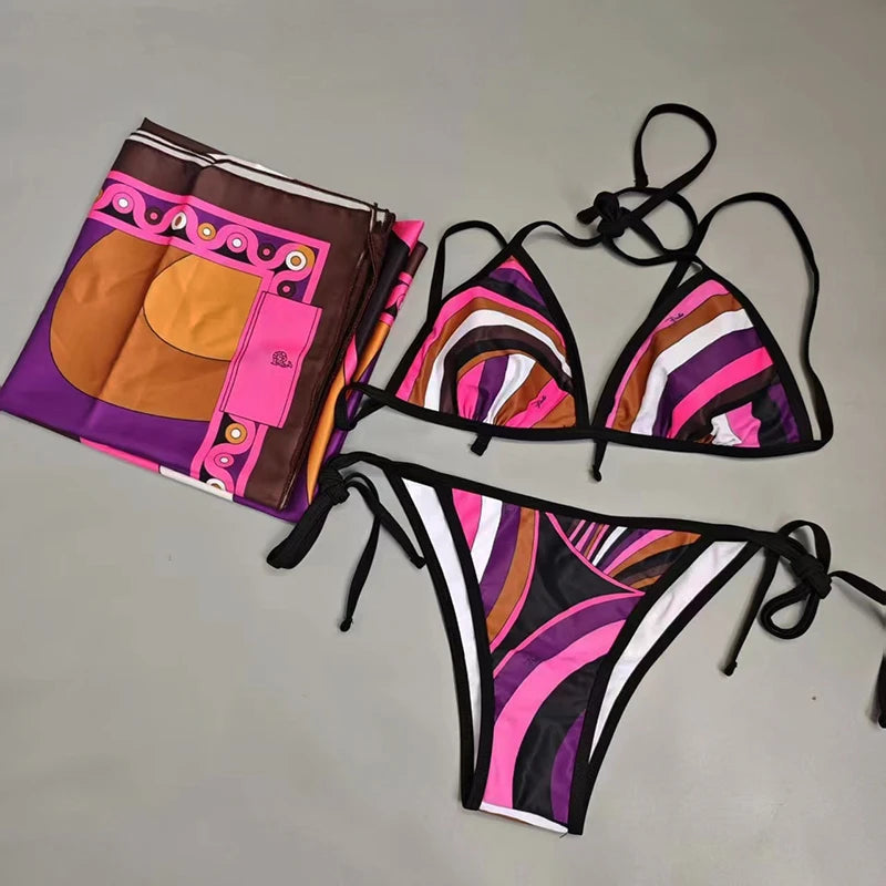 2025 Luxury Design Bikinis Headband Swimwear Women's Cut Out Swimsuits Europe Fashion Brand Lady Beachwear Scarf Bathing Suits