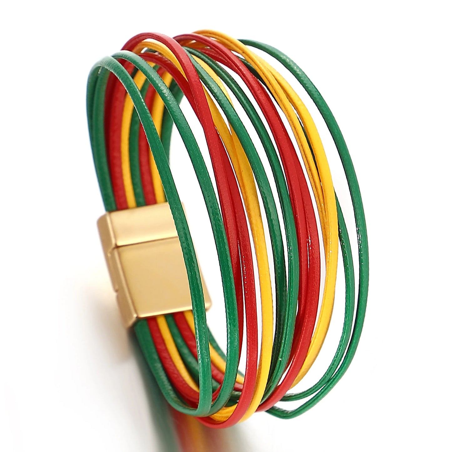 ALLYES Multicolor Rainbow Leather Bracelet Party Jewelry Gifts Fashion Multilayer Slim Strips Wrap Bangle Bracelets for Women