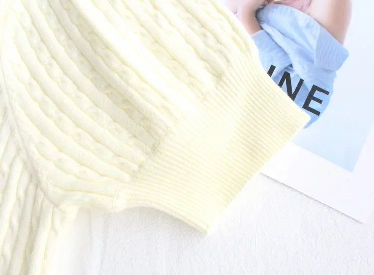 Japanese New Spring Ladies Sweet Bubble Short Sleeve Twist Knitted Top Sweater Letter Embroidered Pure Color Women's T-shirt