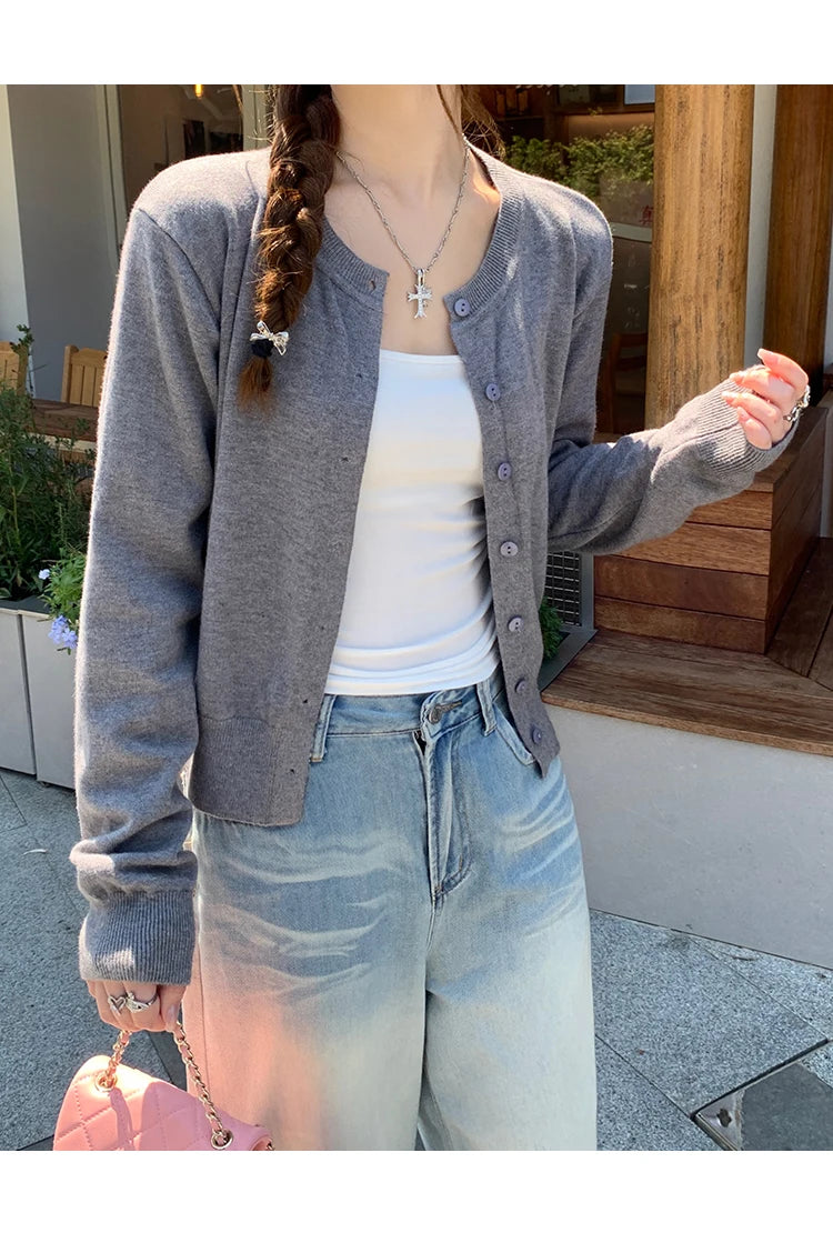 2025 Autumn Winter Knitted Cardigans Women Long Sleeve Tops O Neck Single Breasted Solid Soft Sweaters Mujer