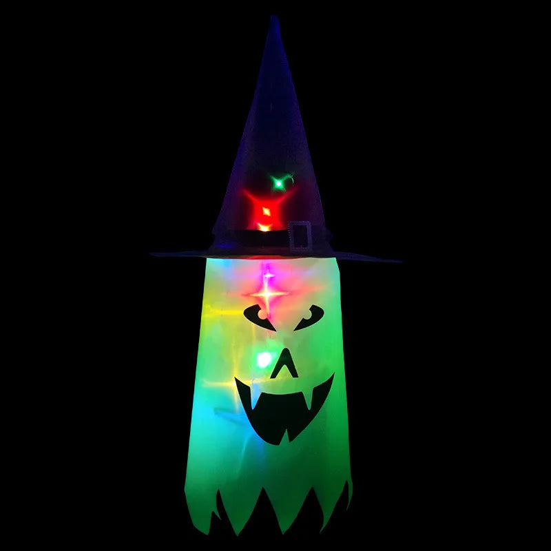 Halloween Courtyard Decorations LED Flashing Wizard Hat Lights Hanging Ghost Halloween Party Decorations Home Bars Horror Props