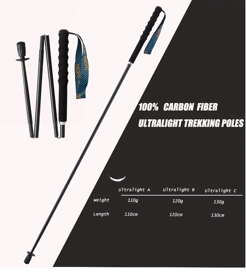 110g Ultra Light Weight Trekking Poles Folding Hiking Sticks Portable Carbon Fiber Collapsible Nordic Walking Cane Sticks Bags