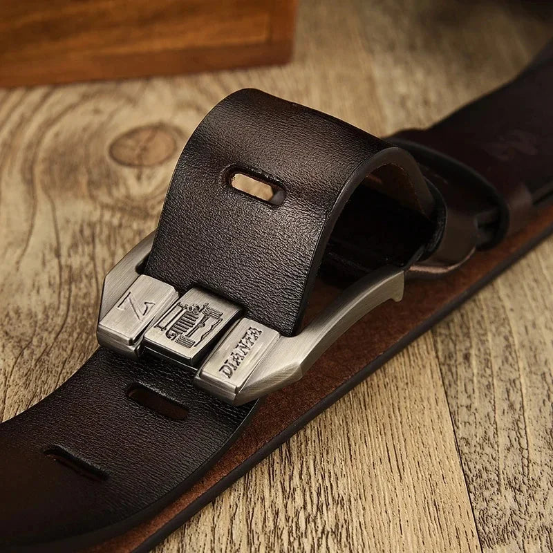 130CM Leather Cowhide Men's Belt Fashion Metal Alloy Pin Buckle Adult Luxury Brand Jeans Business Casual Waist Male Strap Brand