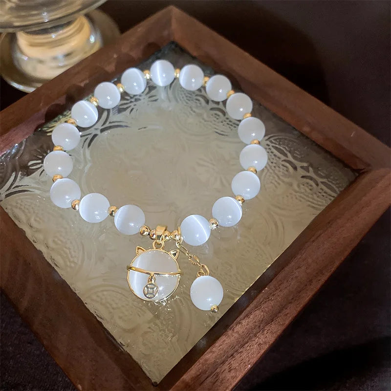Natural White Opal Lucky Wealth Gelang Bracelet Beaded Bracelet Charm Lucky Wealth Bracelet for Men and Women Trendy Jewelry