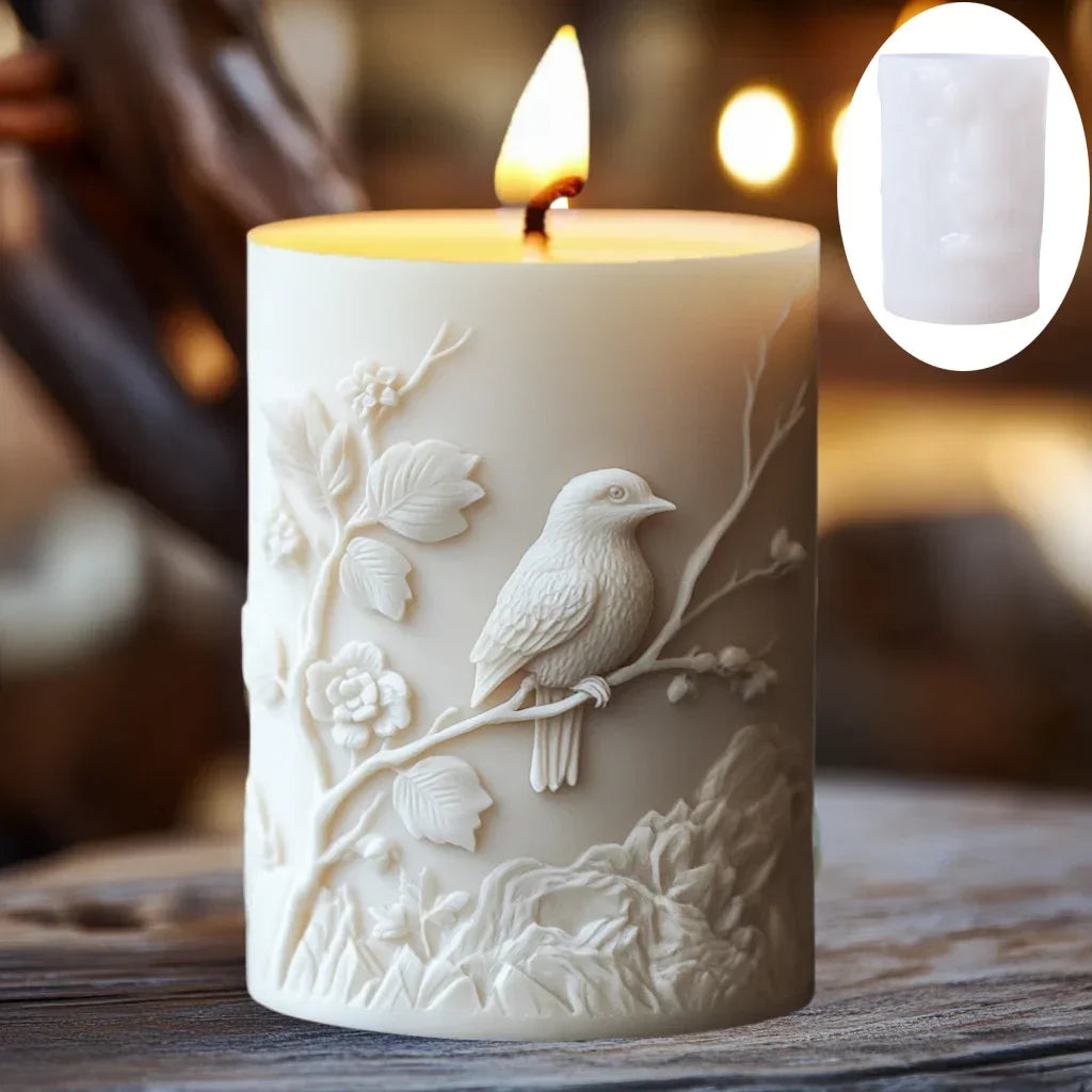 DIY elk relief cylindrical candle silicone mold sika deer flower relief resin mould Forest sika deer gypsum molds Christmas gift