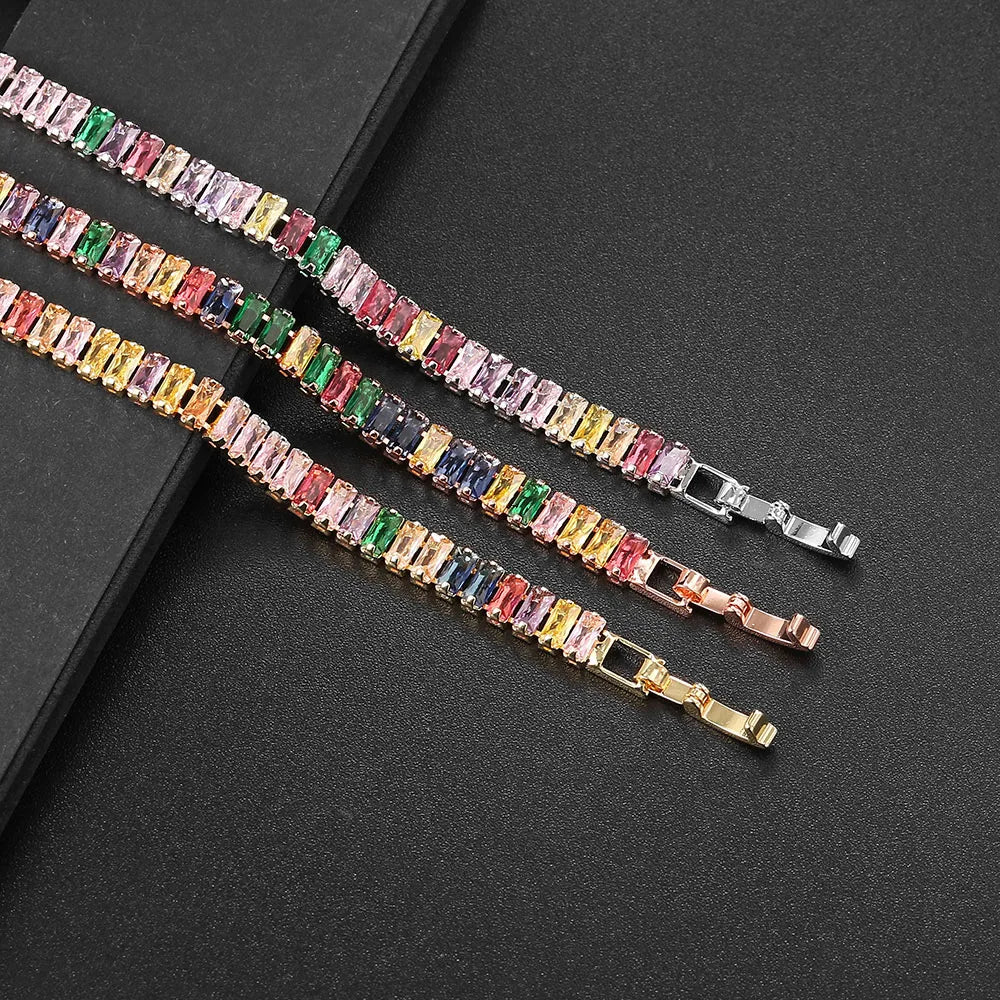 Rainbow Crystal Tennis Zircon Bracelets for Women Men Trendy Unisex Accessories Squares CZ Chain on Hand Classic Jewelry H167